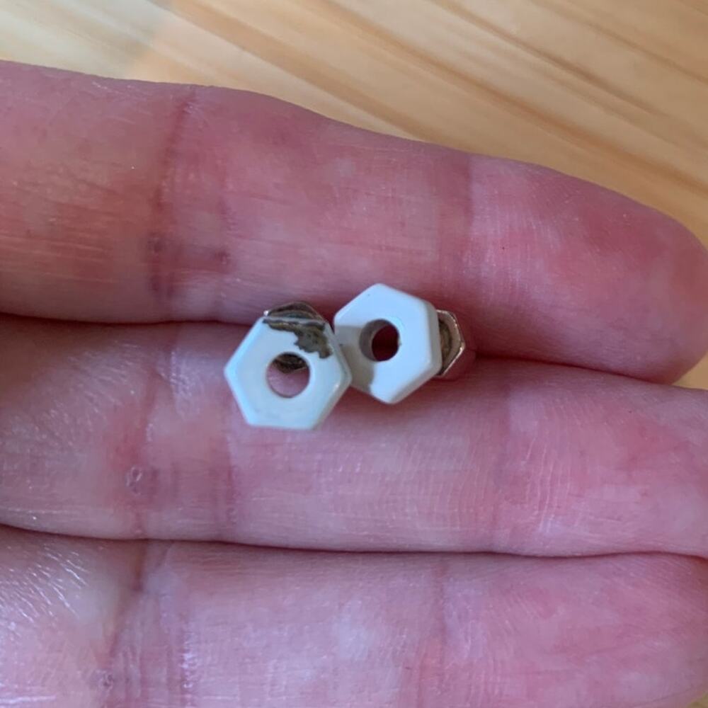 Marc Marc Jacobs White "Bolt" Hexagon Stud Earrings Chip Boho Indie Stack